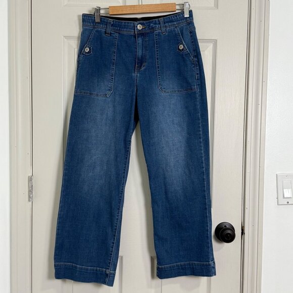 Curve Appeal Jeans Women 10/30 Blue Wide Leg Hi Rise Boho Hippie Flap Pocket Y2K - Picture 1 of 13